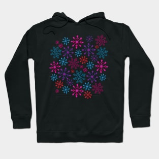 SNOWFLAKES Christmas Xmas Winter Holidays in Non-Traditional Fuchsia Pink Purple Blue Red on Black - UnBlink Studio by Jackie Tahara Hoodie